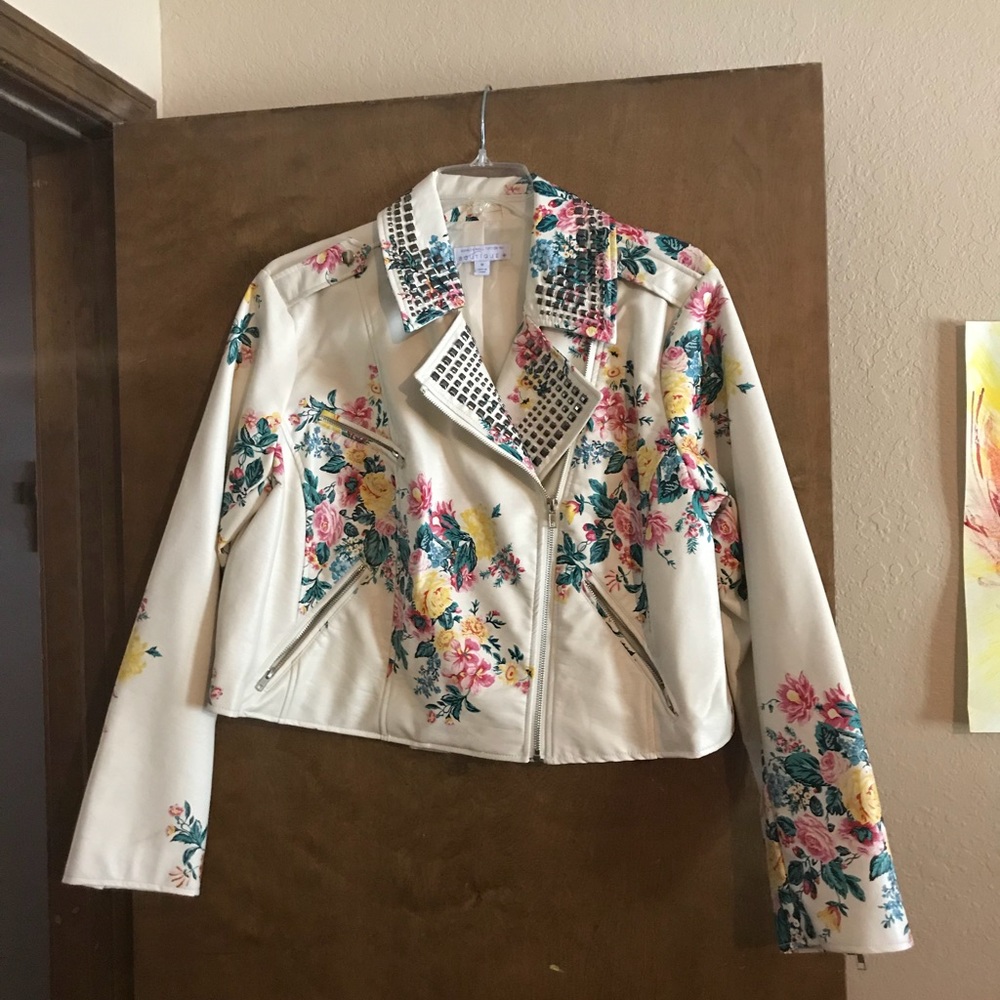 Floral Faux-Leather Moto Jacket
